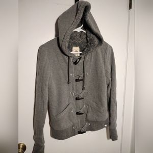 Roxy Faux Sherpa Lined Full Zip Hooded Jacket Women’s Small Horn Type Buttons